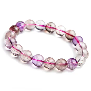 

10mm Natural Colorful Rutilated Quartz Bracelet Women Female Stretch Crystal Clear Round Bead Bracelet