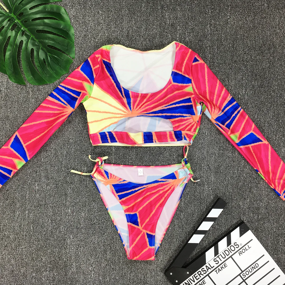 

African Print Swimwear Thong Bikini Set Long Sleeve Swimsuit Women Padded Biquini 2019 Sexy Female High Waisted Swimsuits
