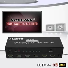 VOXLINK 2X4 HDMI 3D True Matrix Switch Splitter 2 in Source 4 Out Display With Spdif Audio + Remote 4K 1080P HDMI 1.4