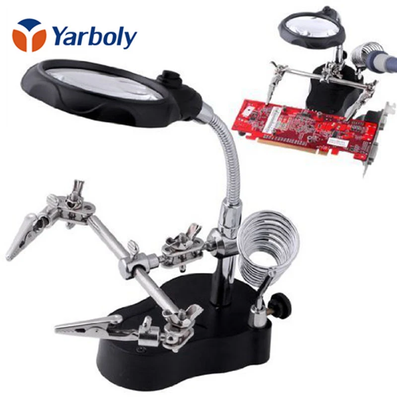 Desk Magnifier LED Light Soldering Iron Stand Clamp Clip Helping Hand Magnifying Circuit Board