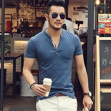 Мужская футболка, однотонные топы майки, футболка с коротким рукавом, Мужская брендовая Модная хлопковая Мужская футболка с v-образным вырезом, Футболка Paul, Новое поступление, PL1010