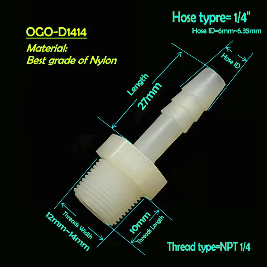 Лучший класс нейлоновых HHO фитингов локоть OGO-D1414