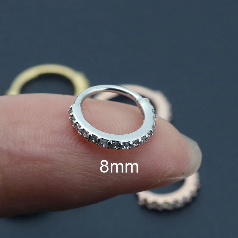 High Quality Nose Rings Septum Jewelry Cartilage Earrings Zircon Crystal Opening Hoop Silver Rose Gold 6mm 8mm Body Piercing New4