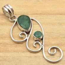 Silver Plated Faceted Green emrald Fancy Stone Pendant INDIAN Art JEWELLERS