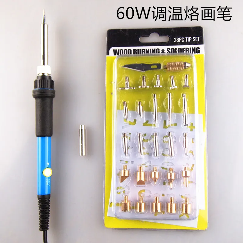 220 240V 30W Electric Soldering Iron 28PCS Wood Working Pyrography Tool