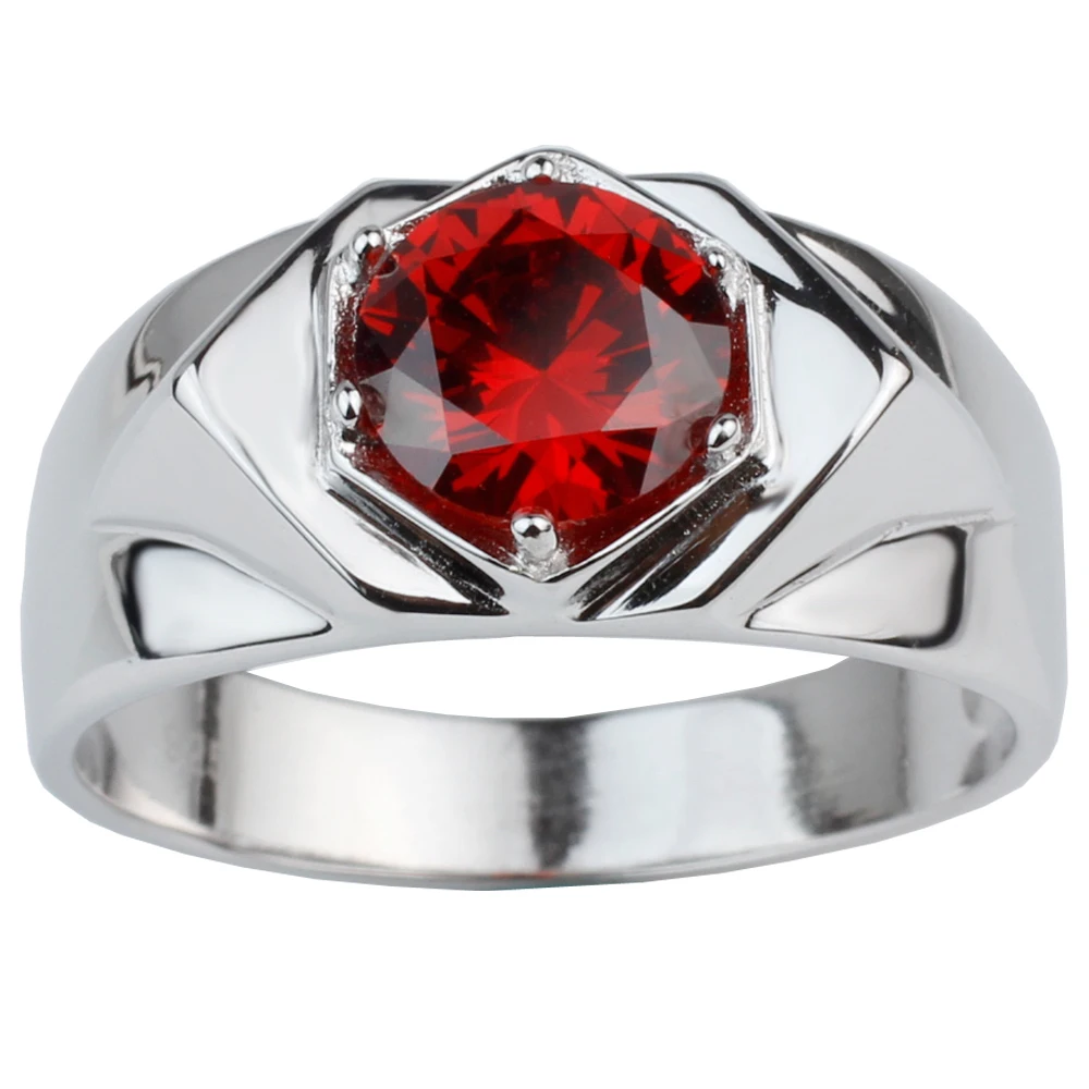 

925 Sterling Silver Rings for Men Trendy Round Cut Red CZ Gift for Boyfriend Size 10 11 12 13 R515