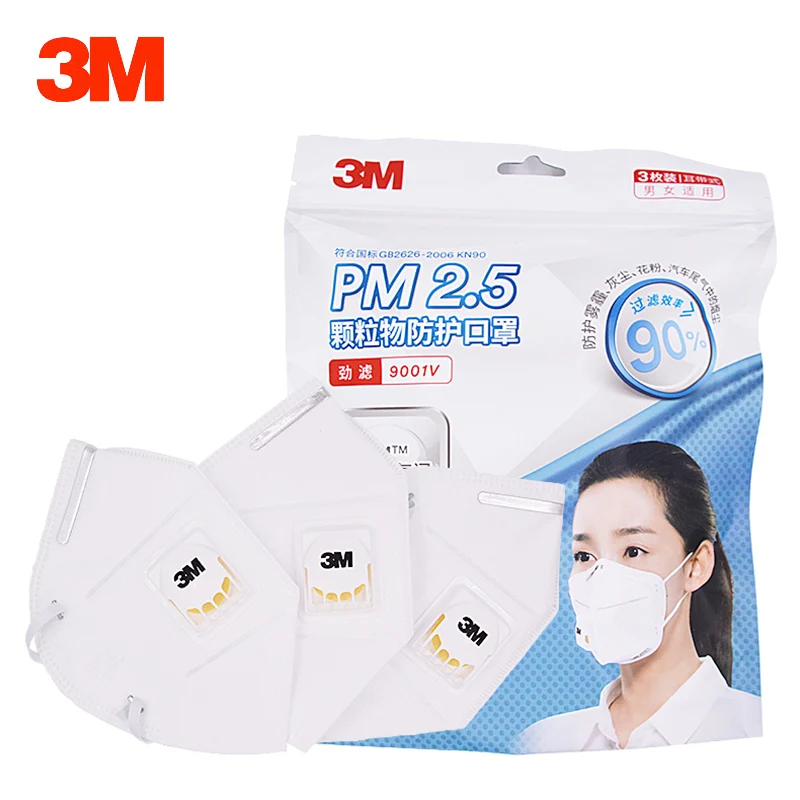 3 шт./пакет 3 м респиратор 9001 V 9002 V 9501 V 9502 V PM2.5 Анти-туман защитные маски против гриппа дыхательный клапан респиратор