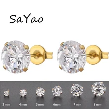 SaYao 1 пара хирургические серьги-гвоздики из нержавеющей стали прозрачные круглые хрустальные серьги на Козелок кубический цирконий любовь спираль