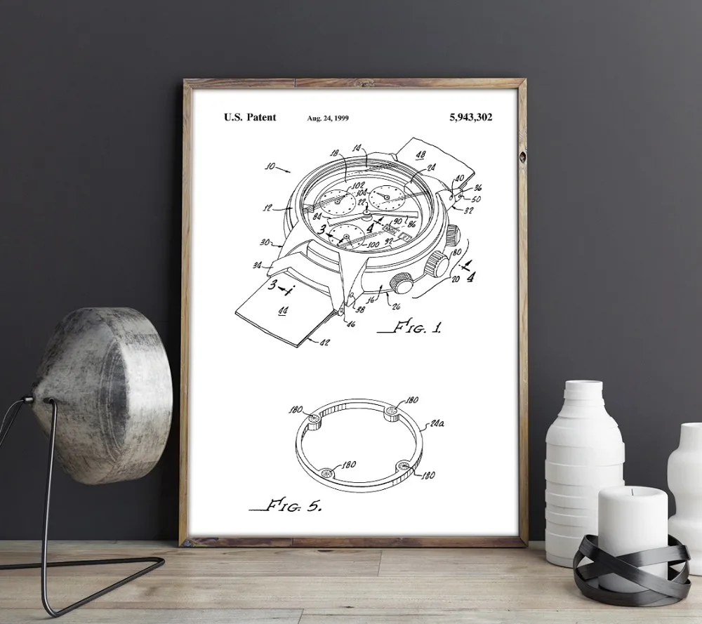 Наручные часы патент, настенные художественные плакаты, офисный декор, винтажная печать, схема, идея подарка, настенные украшения