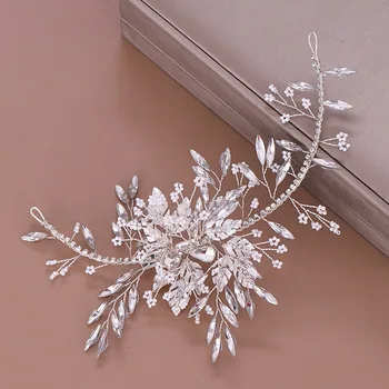 

FORSEVEN Shining Crystal Pearls Flower Leaf Headband Hairbands Headpieces Women Bride Noiva Wedding Veil Decoration Jewelry