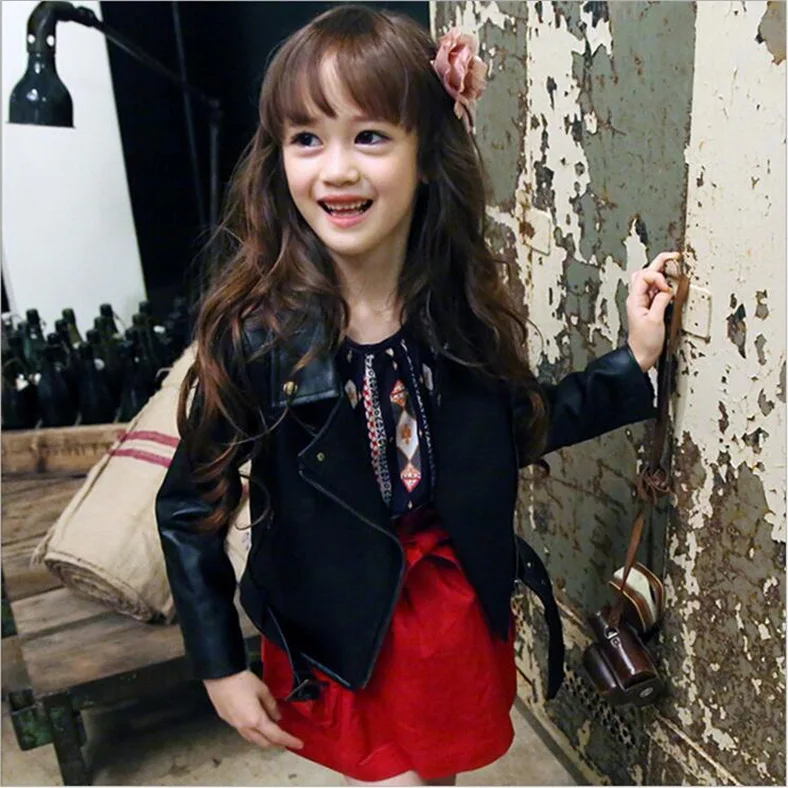 2016 New Girls PU Motorcycle Jacket Children Jacket Kids Fashion Autumn Coat Toddler High Quality Coat