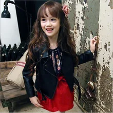 2016 New Girls PU Motorcycle Jacket Children Jacket Kids Fashion Autumn Coat Toddler High Quality Coat