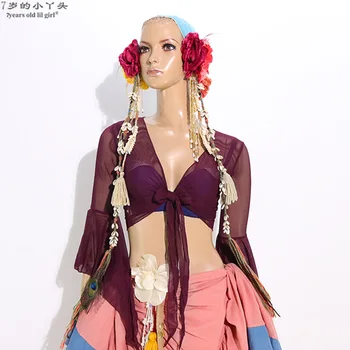 

2019 Belly Dance Bolero Mesh Top Flared Blouse Women Sexy Mesh Top Female Dance Clothes Colour 5 BBY21-25