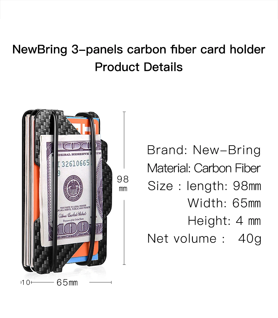 100% углеродного волокна карты кошелек RFID Анти-Вор кредитной держатель для карт мини деньги кошелек Клип бренд кредитной ID держатель для