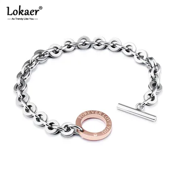 

Lokaer Vintage Rose Gold Charm Bracelets For Women Inlaid Zircon Forever Love You Toggle Clasp Chain & Link Bracelets B17068