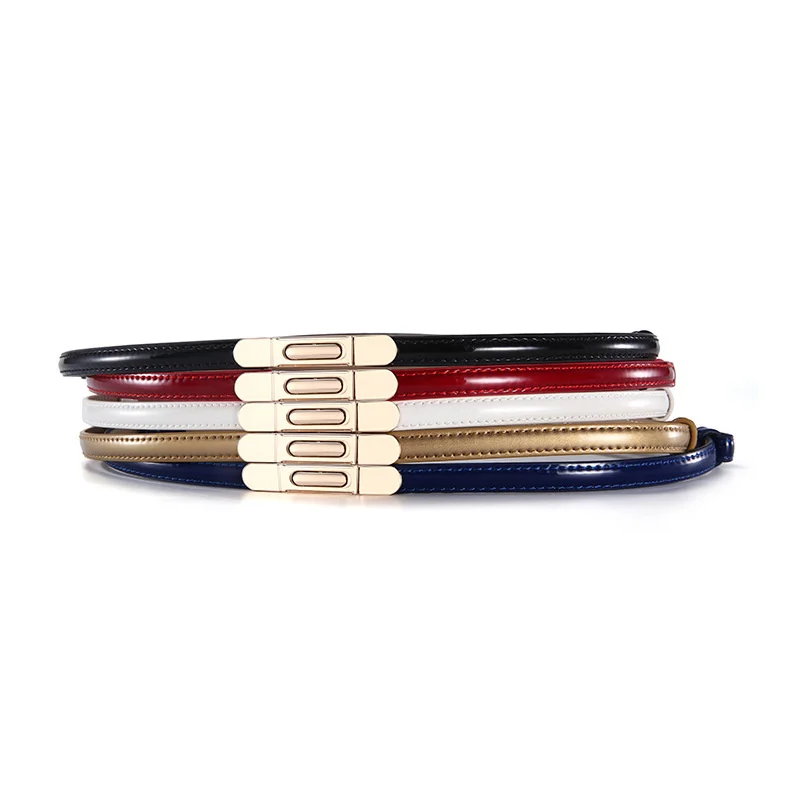 

New Design Skinny Belts Narrow Adjustable Belt Cowhide Black Dress Cummerbunds Women Waistbands Gold Buckle for Ladies Girls