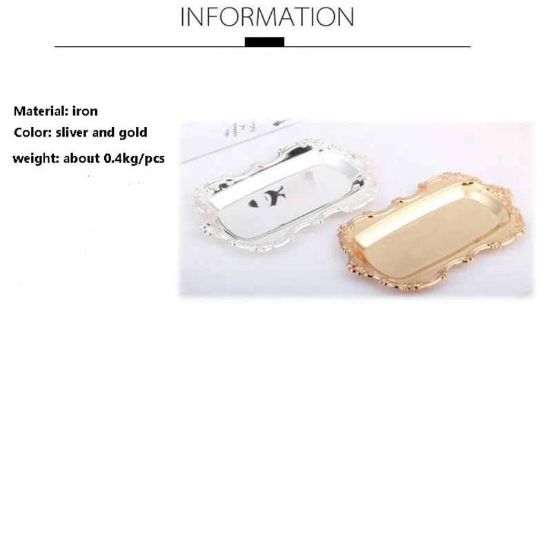 Silber Gold Gericht Platten Kuchen Tablett Geschnitzte Rand Hochzeit Декор десертный лоток Edelstahl Gerichte|Лотки для