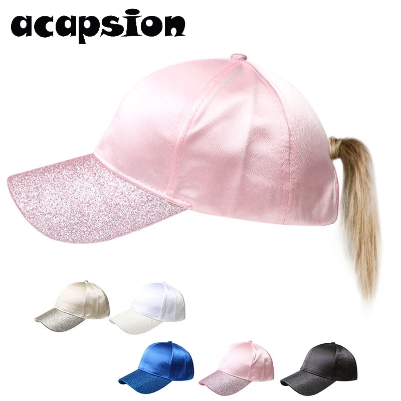 

Satin Ponytail Baseball Cap Women Glitter Brim Sun Visors Fashion Ladies Solid Plain Color Dad Hats Casual Summer Snapback Hat