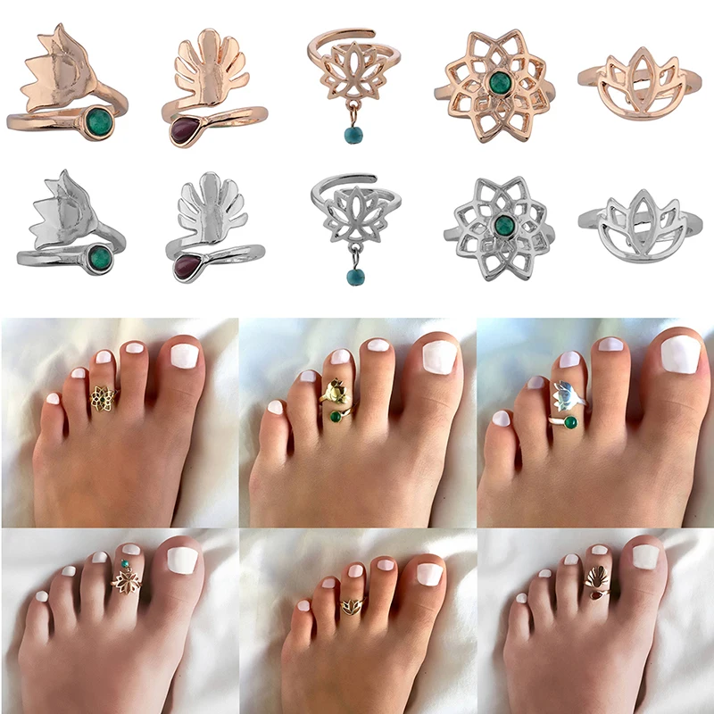 

1pc Celebrity Silver Flower Toe Ring Women Punk Adjustable Finger Foot Beach Jewelry
