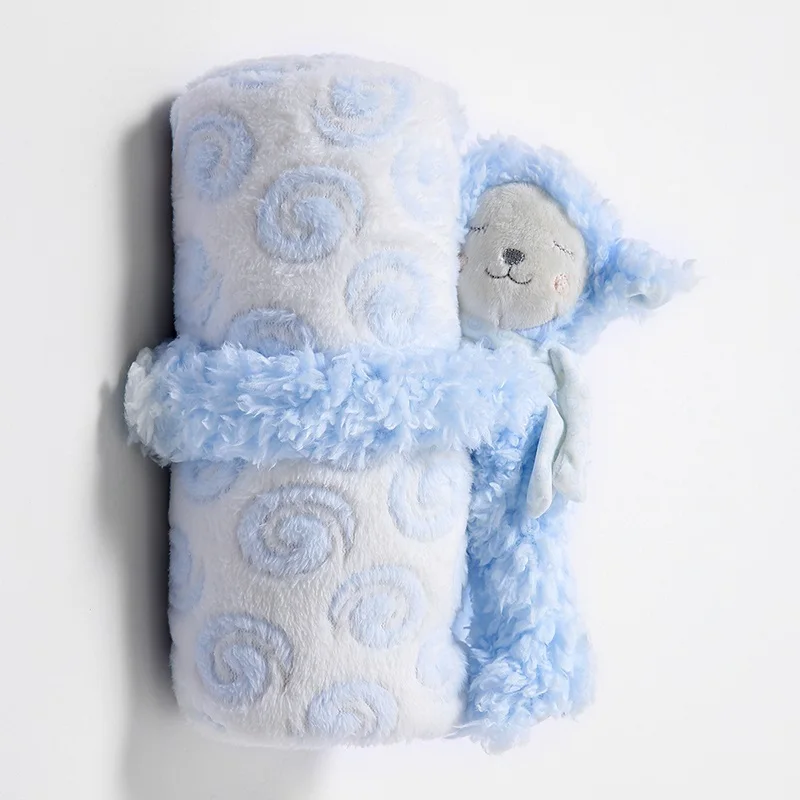 Младенческой детские одеяла для новорожденных с игрушки фланель 2 слоя твердого Цвет теплая пеленка Обёрточная бумага детские постельные принадлежности - Цвет: Синий
