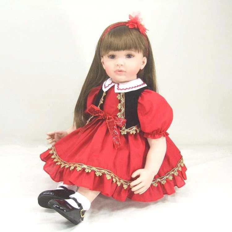 

Pursue 24"/ 60 cm Christmas Red Dress Reborn Babies Toddler Princess Baby Doll Silicone Vinyl Lifelike Doll Toys for Children