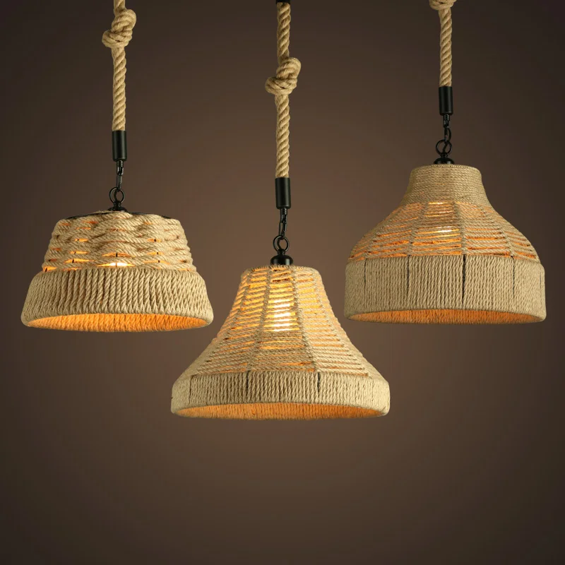 

MLZAOSN Vintage Hemp Rope Pendant Lamp Personality Net Restaurant Hot Pot Cafe Decorative Lights For Living Room Bedroom Decor