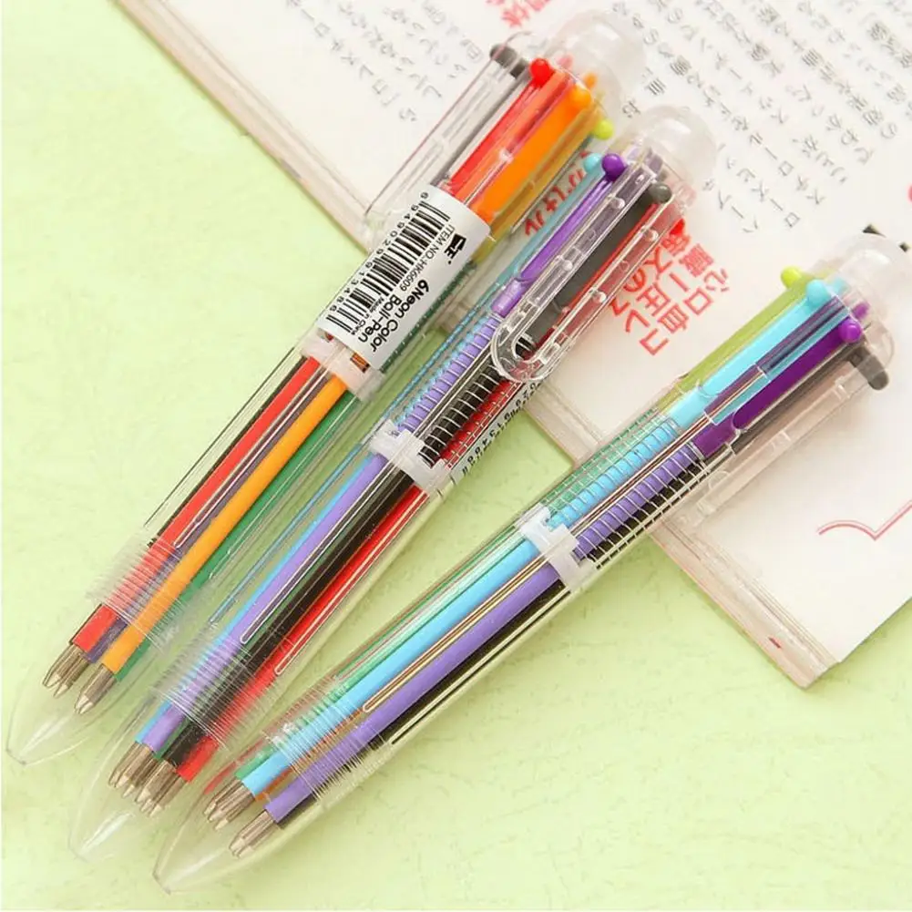 

10PCS Creative Multicolor Ballpoint Pen Lovely Oil Pen Stationery Press Six Color Oil Pen For Student Prize
