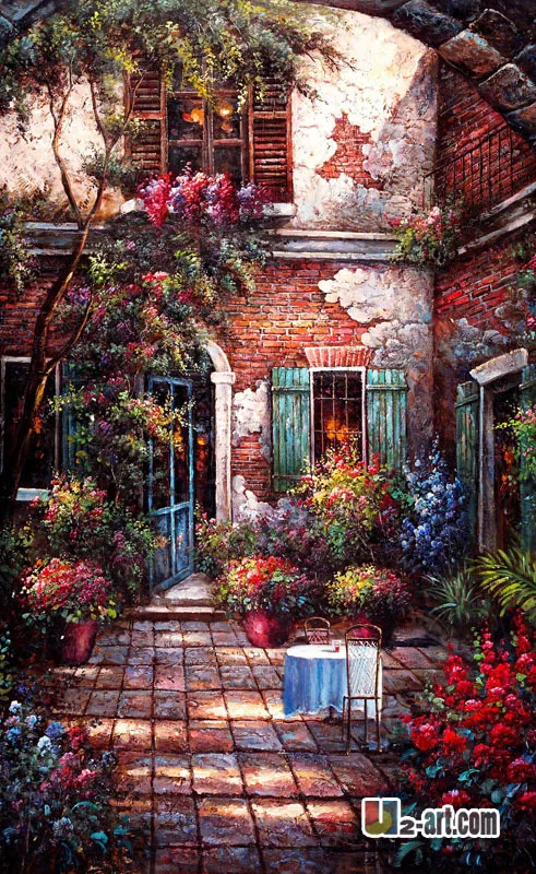 

The corner of garden landscape canvas prints of beautiful picture western painting for house decoration