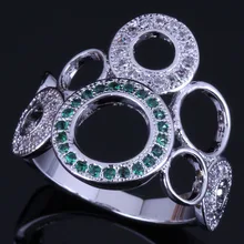 Lovely Round Green Cubic Zirconia White CZ 925 Sterling Silver Ring For Women V0483 925 sterling silver dragon claw round green cz eye mens biker skull ring 9m202a