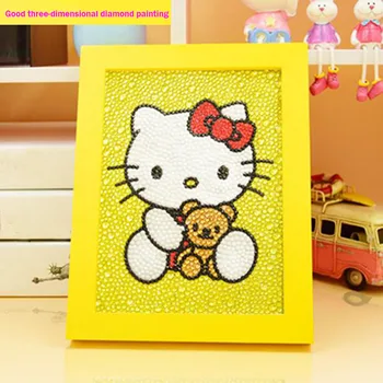 

Yellow 5D Diy diamond painting Kitty Cat Cartoon Three-dimensional Rhinestone Diamonds Painting15x20cm Improve Child Handmade