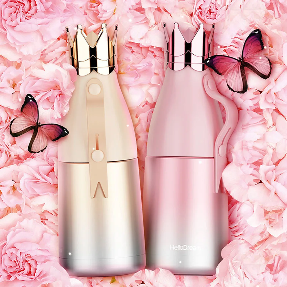 Creative Cute Crown Lid Stainless Steel Water Bottle Outdoor Travel Car Thermos Bottle For Water Bridemaid Gift Cup