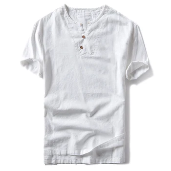 

Summer Men's Imitation Linen T Shirts Designer Fashion Solid Short Sleeve Thin Casual Cotton Shirt Men Fit Slim Tees 4XL BF1620