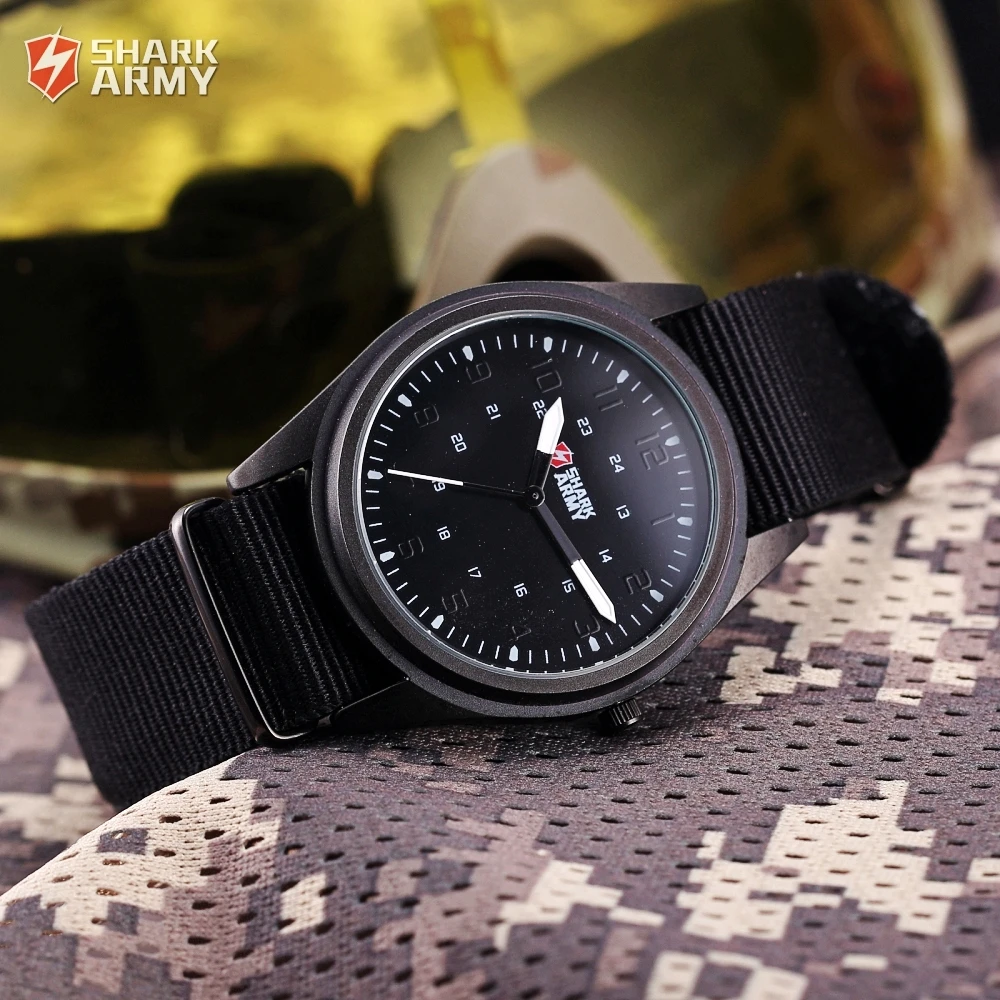 SHARK ARMY Black Steel Ultra Thin Case Luminous Men Nylon Fabric Band Quartz Wrist Watch Military Relogio Masculino Gift /SAW036