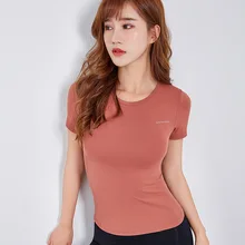 SALSPOR, одноцветные рубашки для йоги, женские повседневные футболки с буквенным принтом и круглым вырезом, эластичные облегающие футболки для занятий йогой, фитнесом