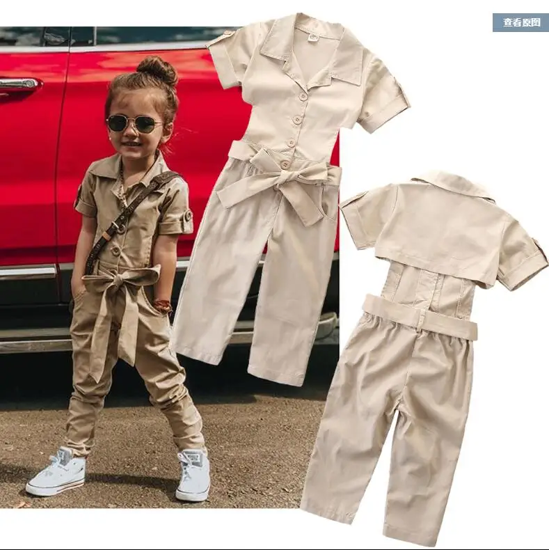 

2019 2-7Y Summer Toddler Kid Girl Fashion Bib Pants Romper Jumpsuit British Style Cool Backless One Pieces Outfit Clothes