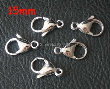 

Free Shipping wholesale 316L 15mm stainless steel bracelet necklace chain lobsters clasps clips buckles women jewelry accessory