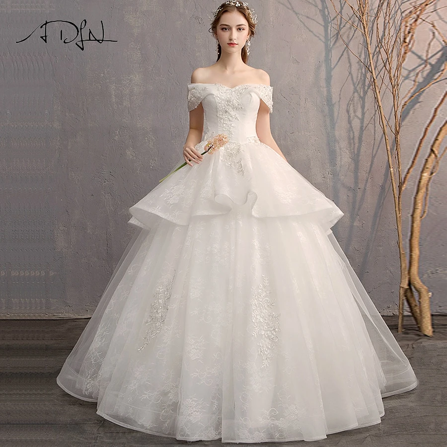 ADLN Lace Appliques Ball Gown Cheap Wedding Dresses Off The Shoulder Boat Neck Bridal Gowns Robe De Mariage | Свадьбы и торжества