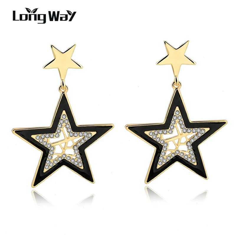 

LongWay Romantic Brand Crystal Stud Earrings For Women Cute Gold Color Star Earrings Fashion Jewelry SER160102