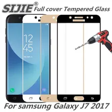 Полное покрытие, закаленное стекло для samsung Galaxy J7 J730F J730 J 7, защитная Золотая черная рамка, все края, тонкий дисплей