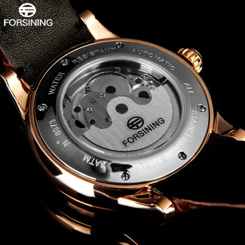 FORSINING Топ бренд бизнес механические часы для мужчин 30 м водонепроницаемый турбийон Авто наручные часы 3D поиск земли кожаный ремешок
