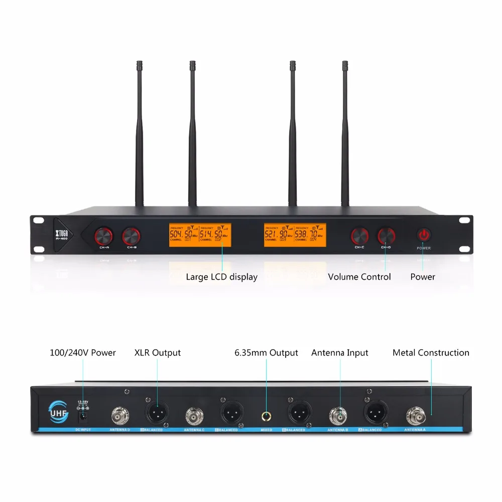 XTUGA A400 Metal Material 4-Channel UHF Wireless
