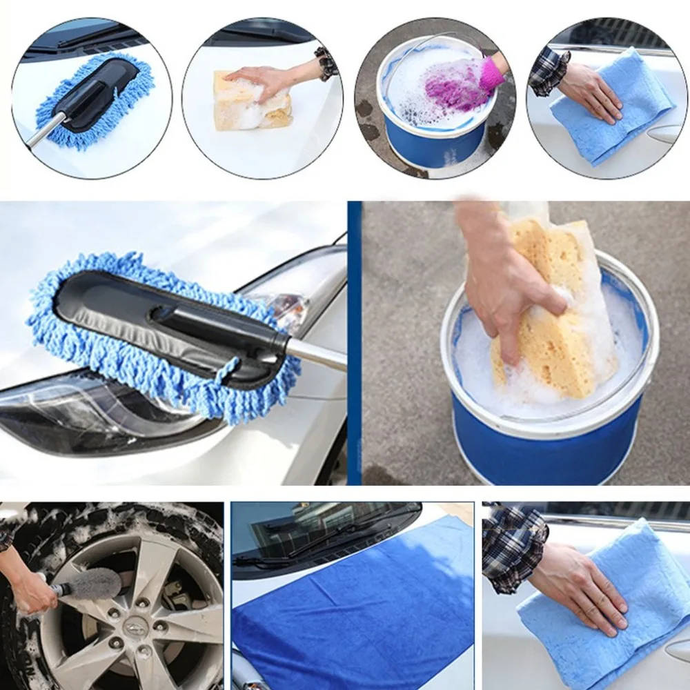 9 шт./компл. набор для чистки автомобиля для мытья экстерьера автомобиля и интерьера дома набор для очистки полотенец из микрофибры набор для чистки
