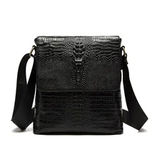 Genuine Leather men's shoulder bag business first layer of leather crocodile pattern men bag vertical Messenger bag