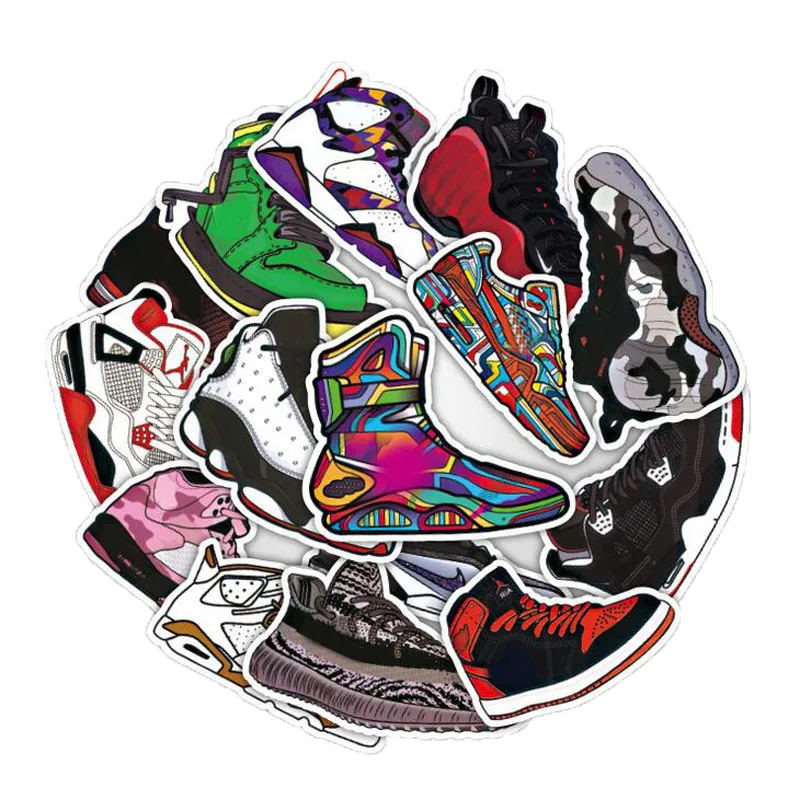 100pcs Basketball Sneakers Sticker Waterproof Stickers For  Wall Fridge Travel Suitcase Bike Sliding Plate Car Styling Sticker