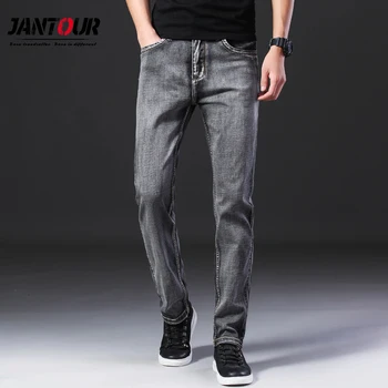 

Jantour Brand 2019 Autumn Winter Men's Fashion Jeans Business Casual Stretch Slim Gray Jean Classic Trousers Denim Pants Male