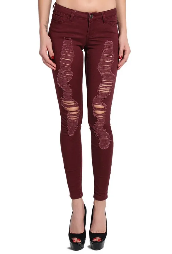 maroon ripped skinny jeans