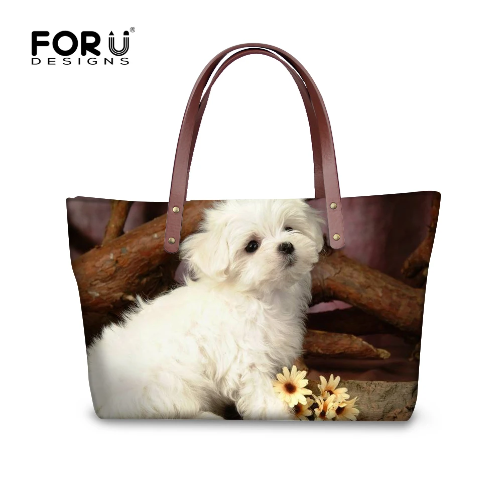 

FORUDESIGNS Fashion Handbags for Women Girls Shoulder Bag Designer Cute Bichon Frise Printing Female Tote Large Hand Bags 2018