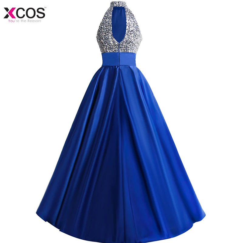 Vestido de festa Formal Halter Crystal Beaded Evening Dresses Long 2018 Satin Keyhole Back Party Ball Gown Prom Evening Dress Vestido de festa Formal Halter Crystal Beaded Evening Dresses Long 2018 Satin Keyhole Back Party Ball Gown Prom Evening Dress