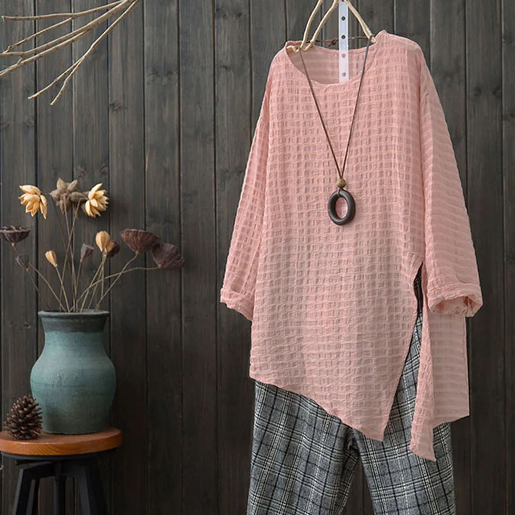 

Feitong Irregular Autumn Blouse Women Casual Long Sleeve Round Neck Hem Shirts Oversize Blouses Tops Blusas Mujer De Moda 2019