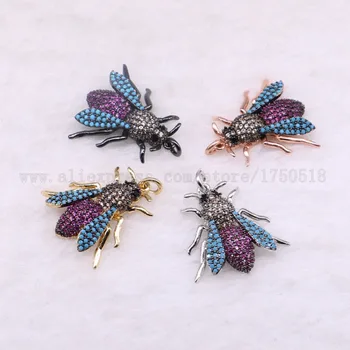 

5 pieces small bugs pendants charm fly insects hexapod bee fly jewelry pendants micro paved mix color pendants pets beads 3072